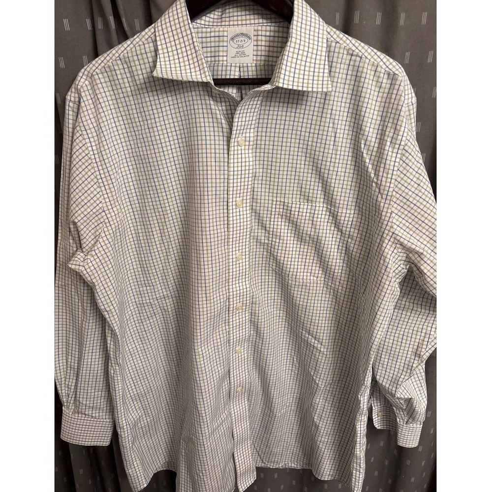 Brooks Brothers 346 Dress Shirt Mens 17 2/3 Slim Fit Non-Iron Tattersall Check